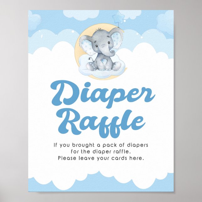 Poster Panneau Baby shower de plongeur Raffle bleu élépha (Devant)