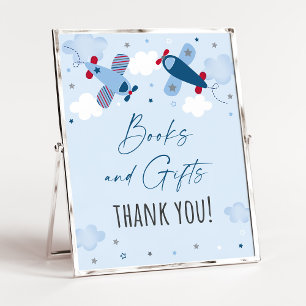 Poster Panneau Baby shower des nuages d'avion Livres et c