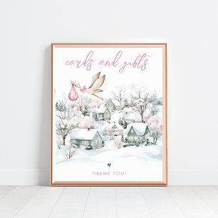 Poster Panneau Baby shower d'hiver Stork Girl Cartes et c
