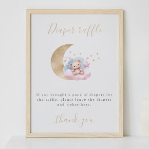 Poster Panneau Baby shower Diaper Raffle Gold Moon Stars