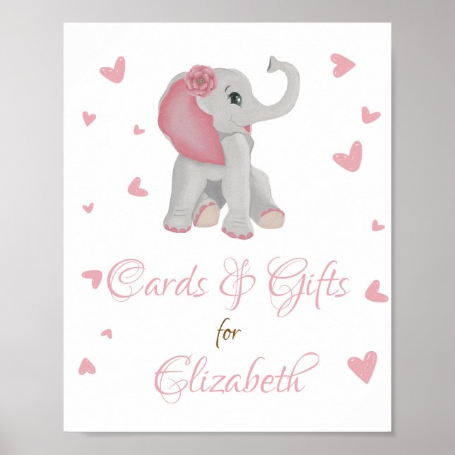 Poster Panneau Baby shower Eléphant Rose Vierge Cadeaux e (Devant)