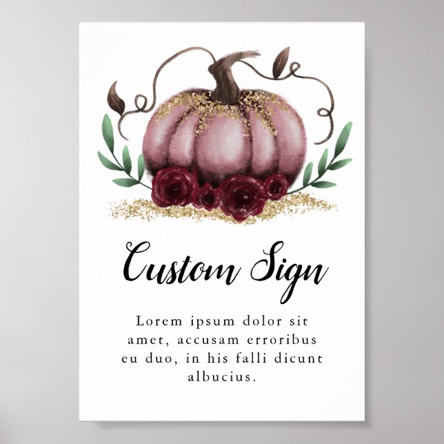 Poster Panneau Baby shower fille Citrouille rose (Devant)