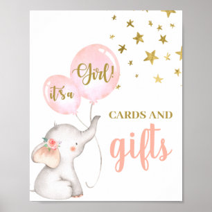 Poster Panneau baby shower Fille Eléphant Cartes et Cadea