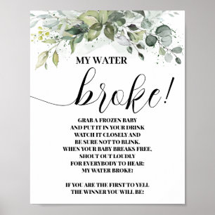 Poster Panneau Baby shower Green My Water Broke