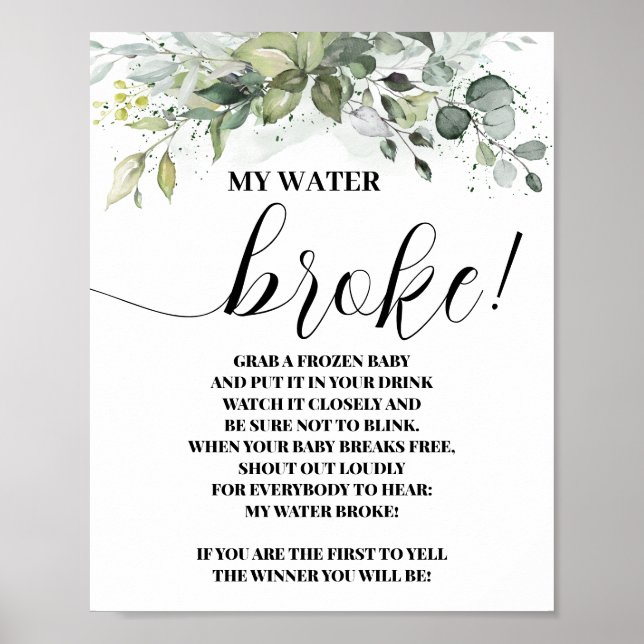 Poster Panneau Baby shower Green My Water Broke (Devant)