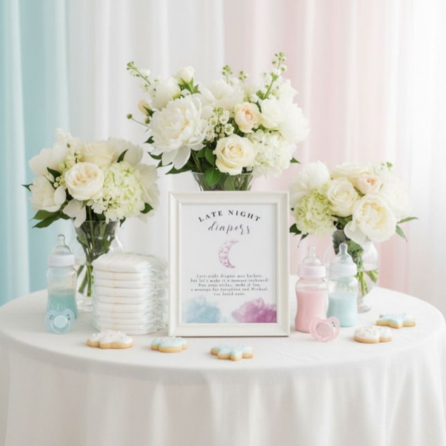 Poster Panneau Baby shower Lune rose (A sweet and simple diaper note station that works beautifully with any shower theme.)