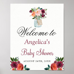Poster Panneau Baby shower Mason Jar aux fleurs orange de