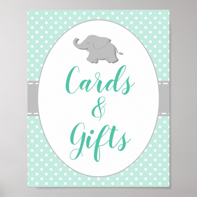 Poster Panneau baby shower Mint Green Elephant Cartes & C (Devant)