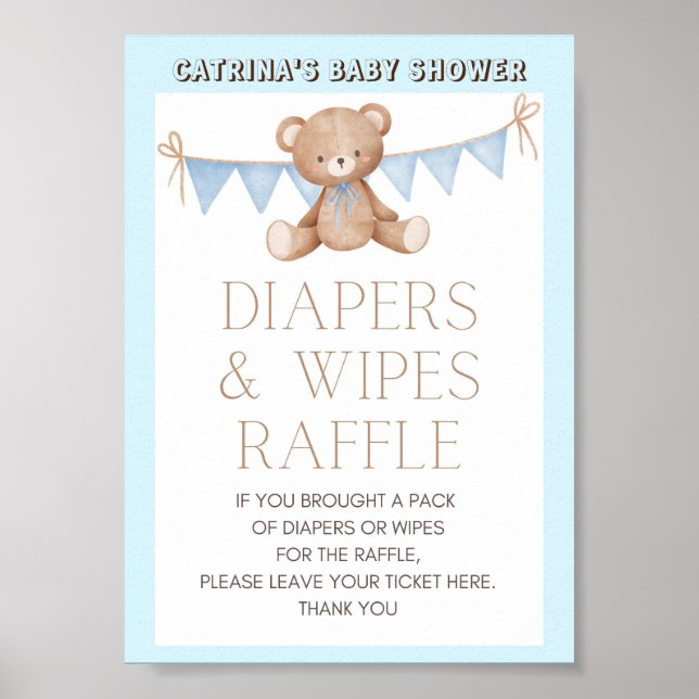 Poster Panneau Baby shower Ours Bleu Teddy (Devant)
