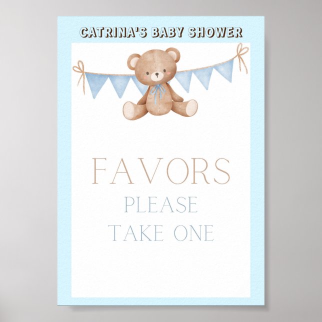 Poster Panneau Baby shower Ours Bleu Teddy (Devant)