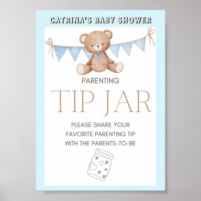 Poster Panneau Baby shower Ours Bleu Teddy (Devant)