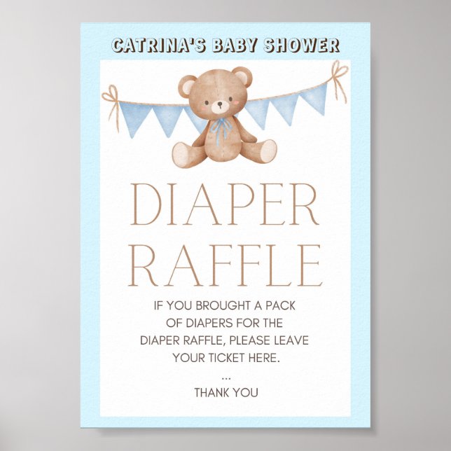 Poster Panneau Baby shower Ours Bleu Teddy (Devant)