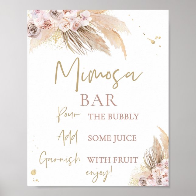 Poster Panneau Baby shower Pampas Boho Grass Mimosa (Devant)