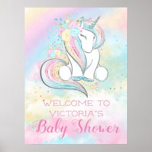 Poster Panneau Baby shower Pastel Rainbow Unicorn