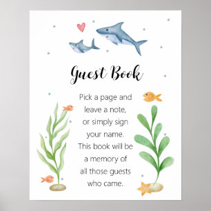 Poster Panneau Baby shower requin "Livre d'or"