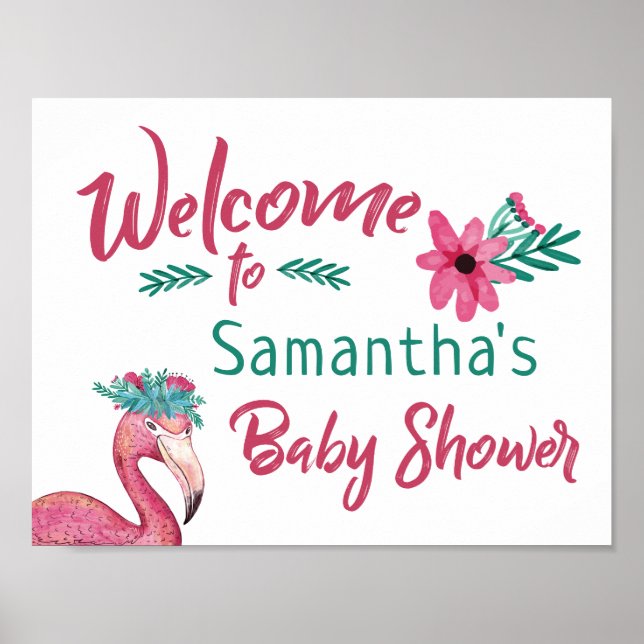 Poster Panneau Baby shower rose chiche (Devant)