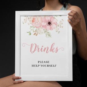 Poster Panneau Baby shower rose Floral Baby Girl Boissons