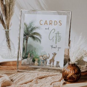 Poster Panneau Baby shower Safari Animaux Cartes et Cadea