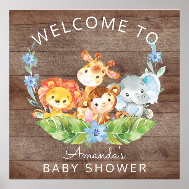 Poster Panneau Baby shower Safari Jungle (Devant)