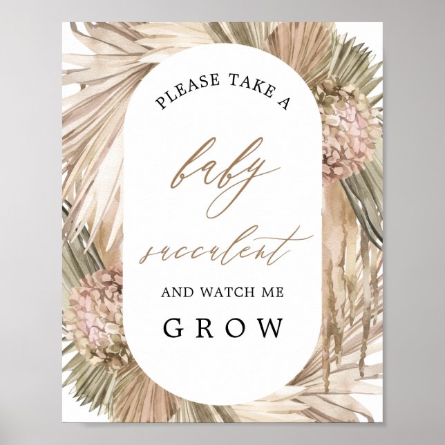 Poster Panneau Baby shower Succulent Pampas Grass Baby (Devant)