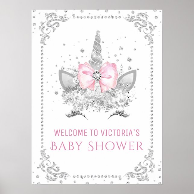Poster Panneau Baby shower Unicorne (Devant)