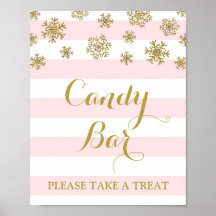 Panneau Barre à bonbons Pink Strips Gold Snow