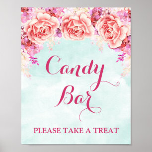 Poster Panneau Barre de bonbons bleu rose Aquarelle Fleur