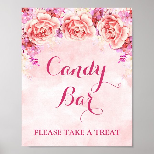 Poster Panneau Barre de bonbons Fleurs d'aquarelle rose (Devant)