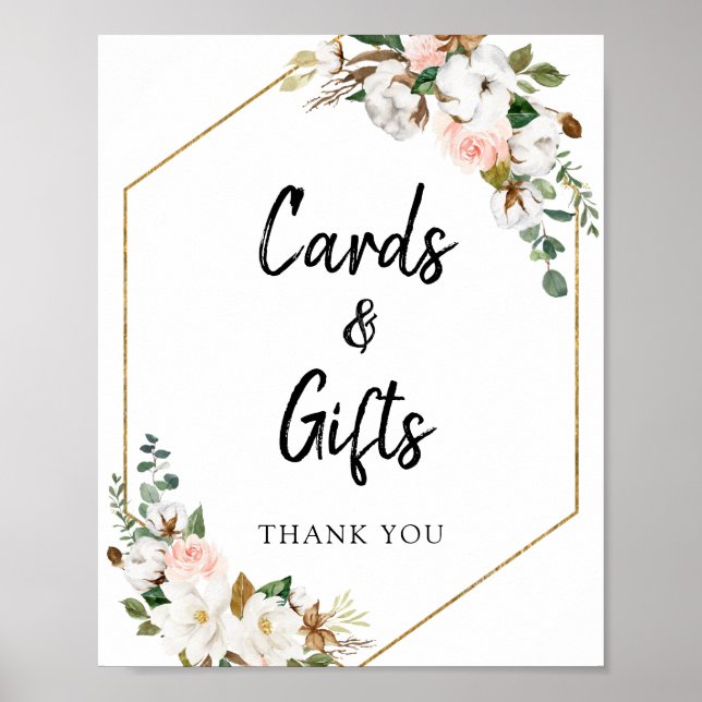 Poster Panneau blanc Magnolia Floral Cartes et Cadeaux (Devant)