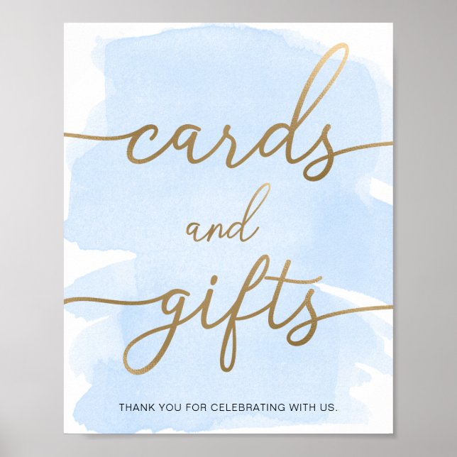 Poster Panneau Bleu Aquarelle Or Cartes et Cadeaux (Devant)