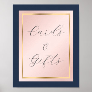 Poster Panneau bleu marine Blush et cartes et cadeaux or