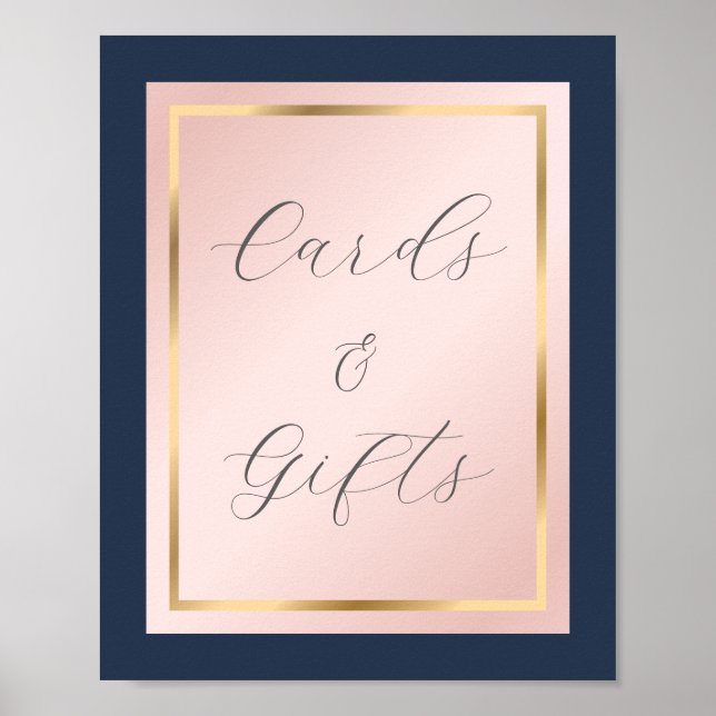 Poster Panneau bleu marine Blush et cartes et cadeaux or (Devant)
