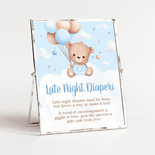 Poster Panneau Bleu Teddy Bear Baby shower Late Nuit