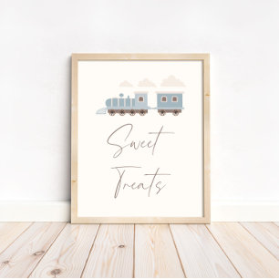 Poster Panneau Blue Boys Train Anniversaire Sweets and Tr