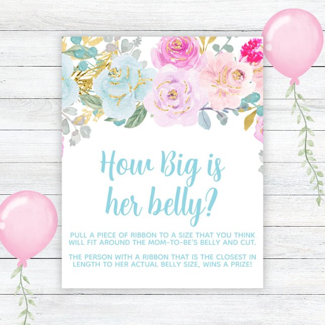 Poster Panneau Blue Floral Boy Baby shower Big Belly Jeu (Créateur téléchargé)
