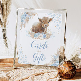 Poster Panneau Boho Blue Highland Vache Cartes et Cadeaux