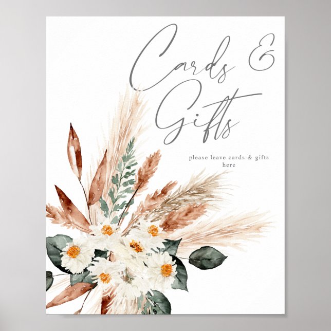 Poster Panneau Boho Pampas en cuivre Beige Floral Cartes  (Devant)
