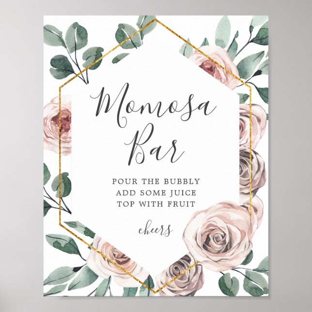 Poster Panneau Boho Rose Baby shower Mimosa Bar (Devant)
