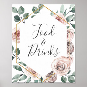 Poster Panneau Boho Rose Baby shower nourriture et boisso