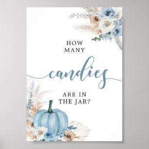 Poster Panneau Boho Rustique Bleu Citrouille Automne Cand