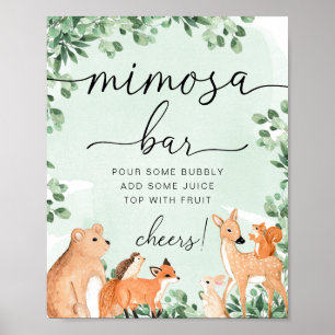 Poster Panneau Bois Animaux Baby shower vert Mimosa Bar
