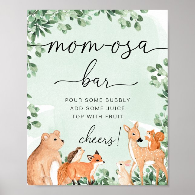 Poster Panneau Bois Animaux Baby shower Vert Momosa Bar (Devant)