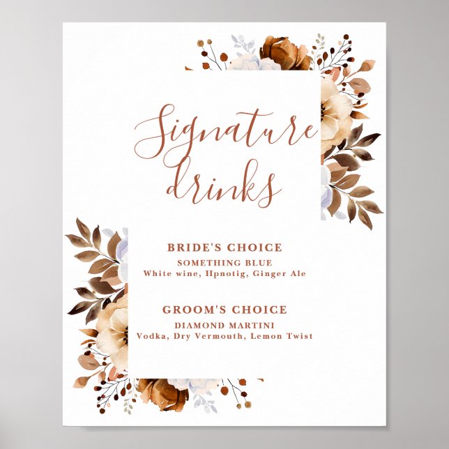 Poster Panneau boisson de signature florale rustique en t (Devant)
