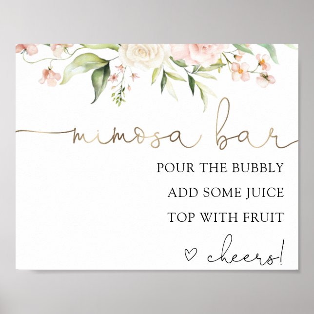 Poster Panneau boisson Mimosa Bar Rose Blush et Verdure (Devant)