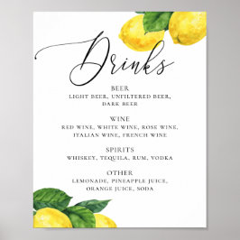 Poster Panneau Boissons de citron | Bar Mariage Botanique