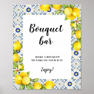 Poster Panneau Bouquet Bar Lémette citron sur carreaux bl