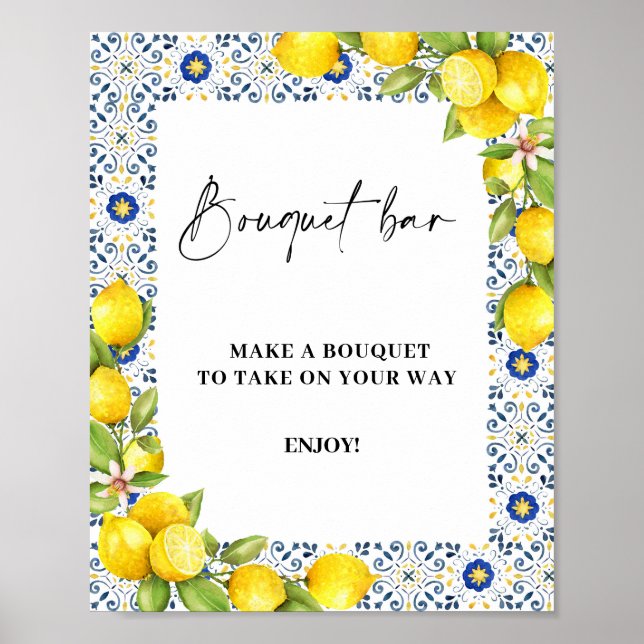 Poster Panneau Bouquet Bar Lémette citron sur carreaux bl (Devant)