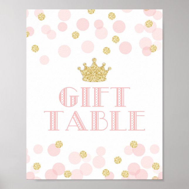 Poster Panneau cadeau Baby shower or rose princesse (Devant)