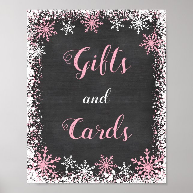 Poster Panneau cadeau Baby shower Pink White Snowflake (Devant)