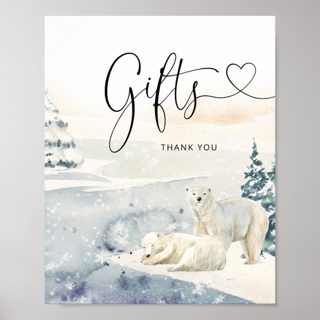 Poster Panneau Cadeaux Baby shower Ours Aquarelle (Devant)